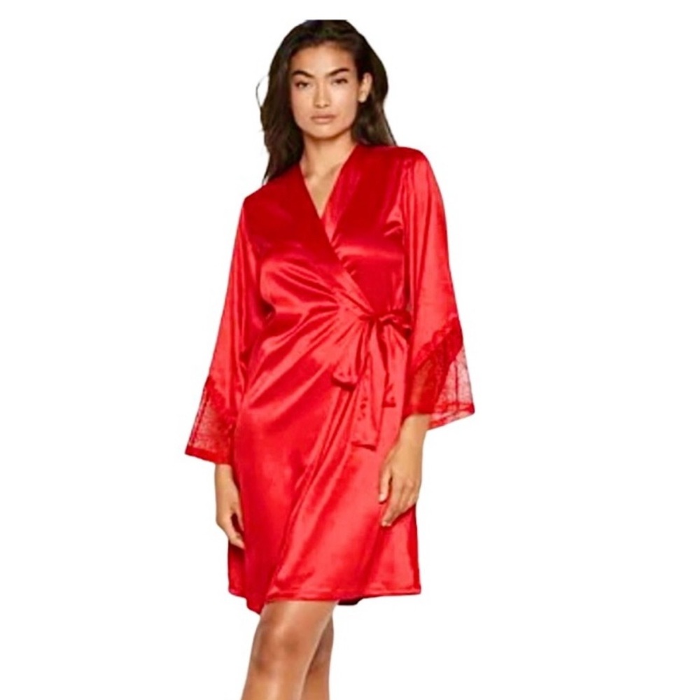 Victoria's Secret Red Satin Lace Trim Robe